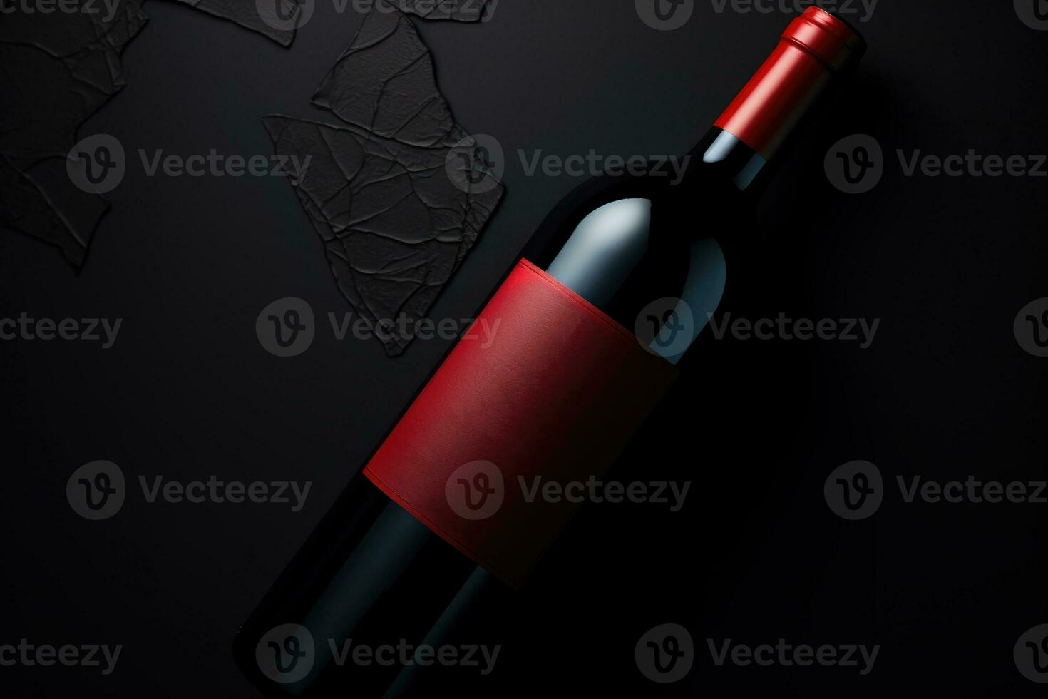 A bottle of red wine with an empty label. AI generated photo