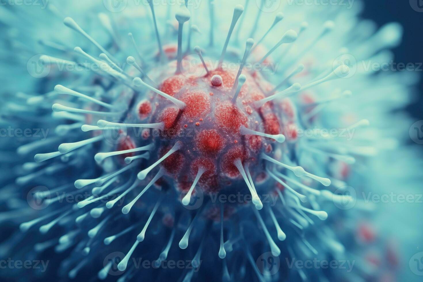 Virus strain under the microscope. AI-Generated photo