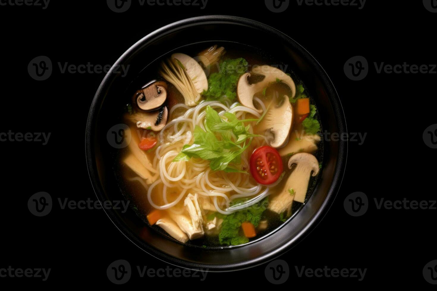Asian pho bo soup with noodles. AI-Generated photo