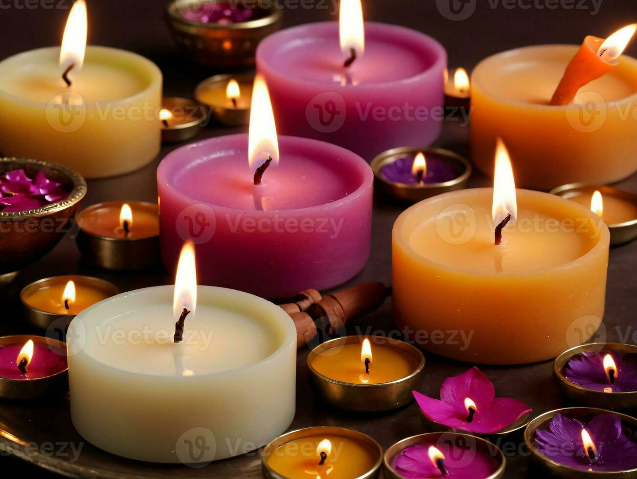 Many Candles Are Lit In A Circle. AI Generated photo