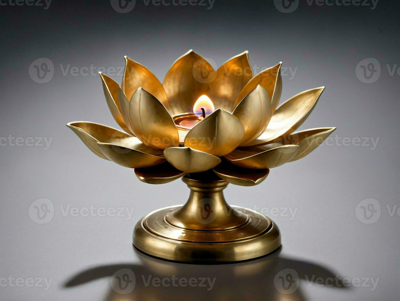 A Gold Lotus Candle Holder On A Black Background. AI Generated photo
