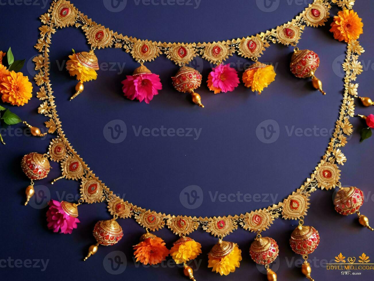 A Necklace With Flowers And Gold Beads. AI Generated photo