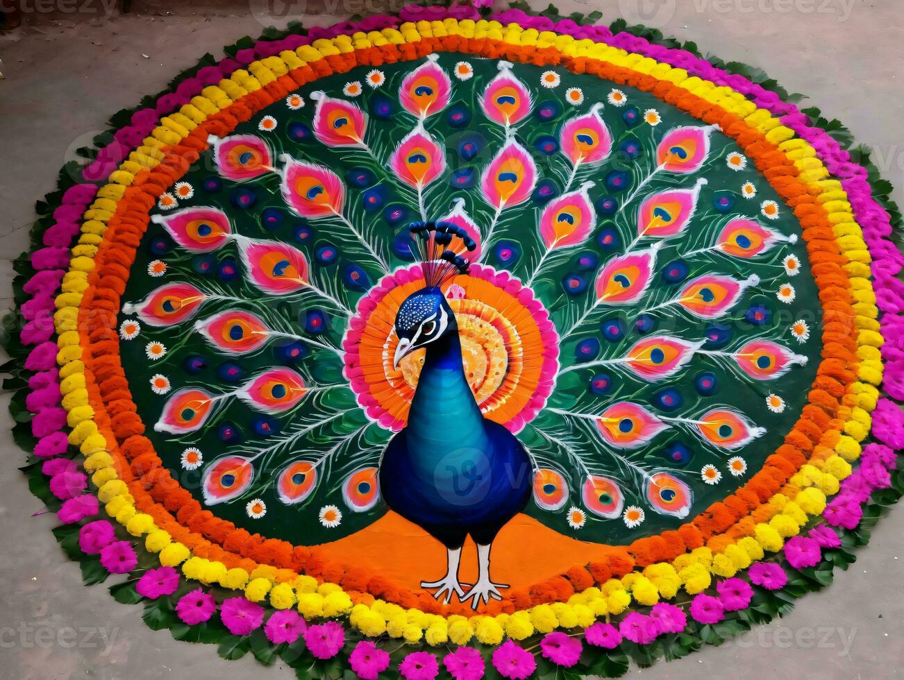 A Peacock Painted On A Circular Surface. AI Generated photo