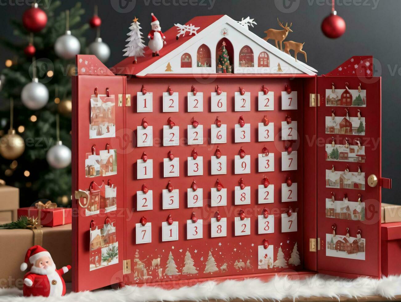 A Red Advent Advent Calendar With A Santa Claus Figure. AI Generated photo