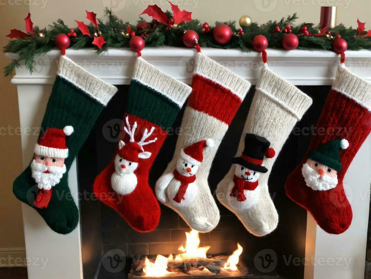 A Fireplace With Stockings. AI Generated photo