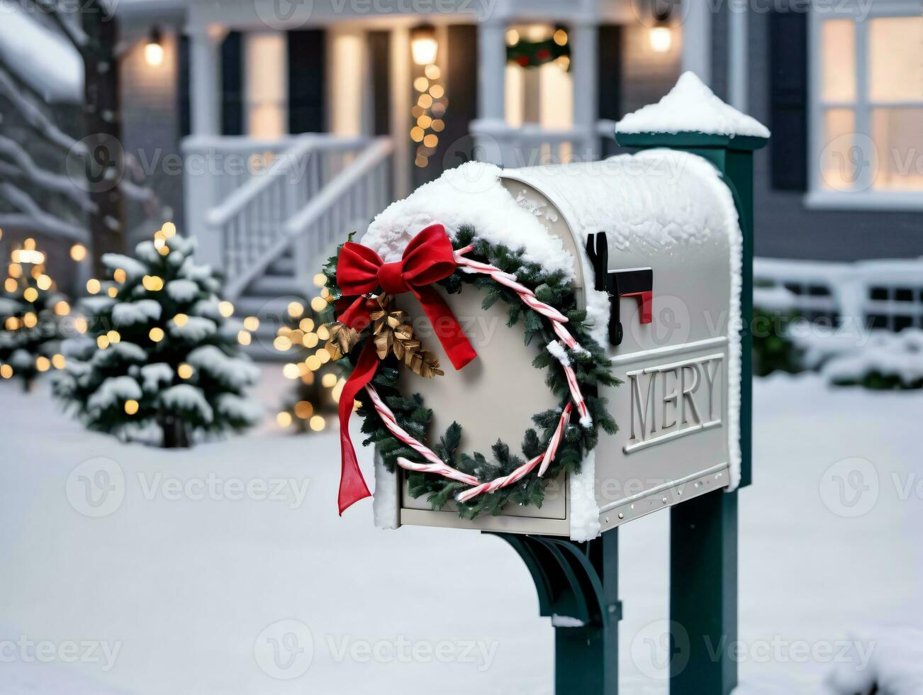 A Mailbox With A Wreath On It. AI Generated photo