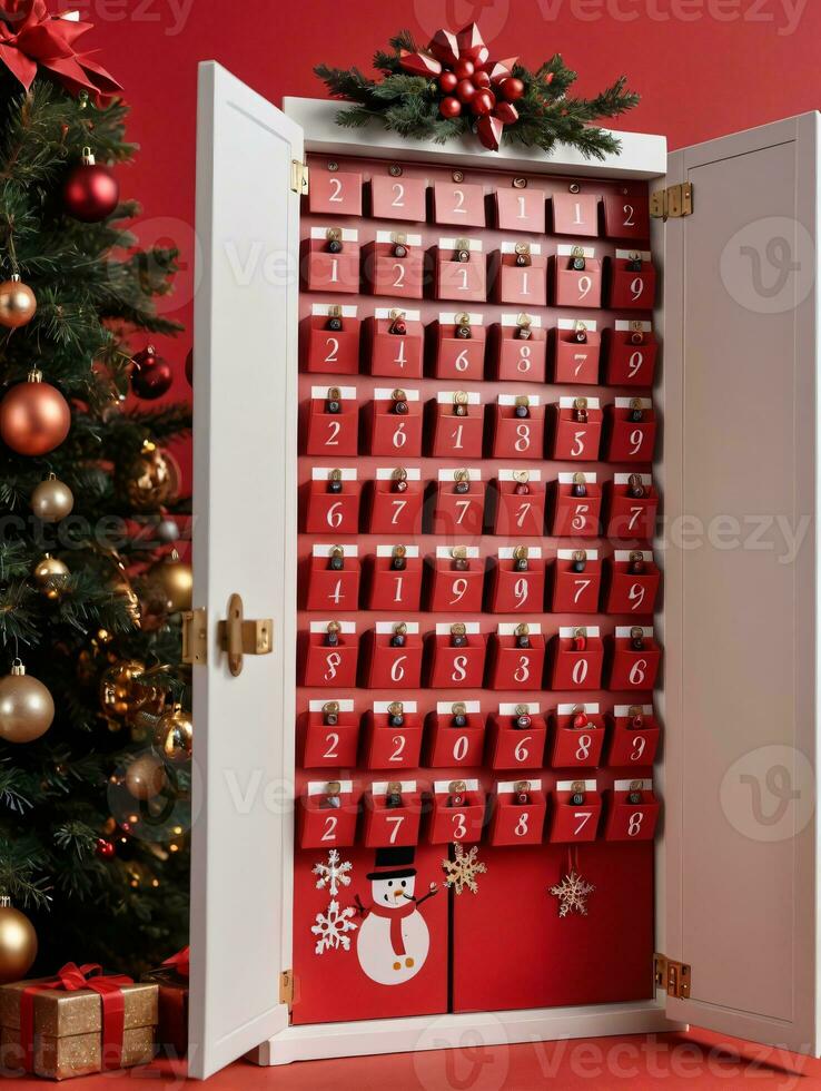 Photo Of Christmas Advent Calendar With Open Doors. AI Generated