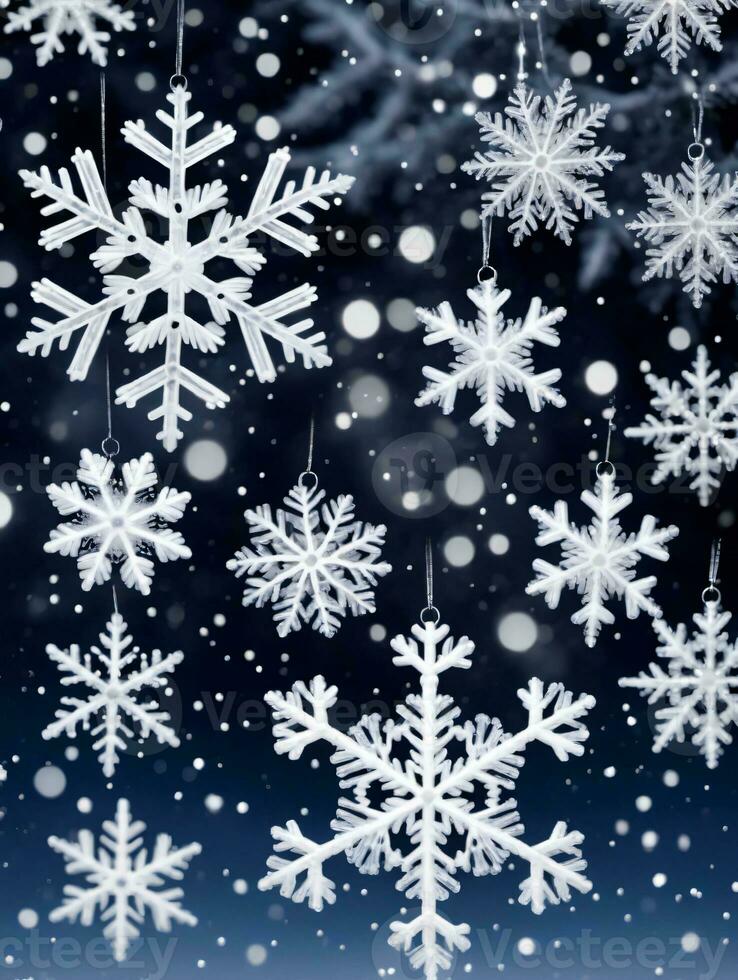 Photo Of Christmas Snowflake Patterns In The Air. AI Generated