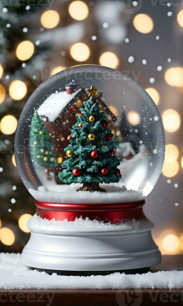foto de Navidad nieve globo con un Navidad árbol adentro. ai generado