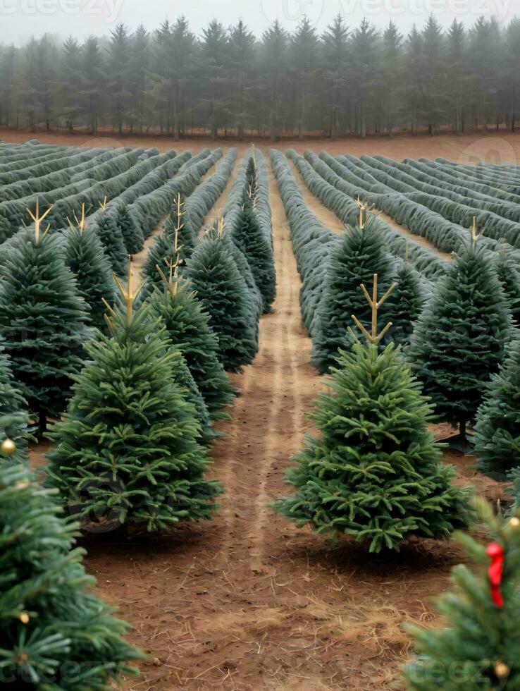 Photo Of Christmas Christmas Tree Farm Rows. AI Generated