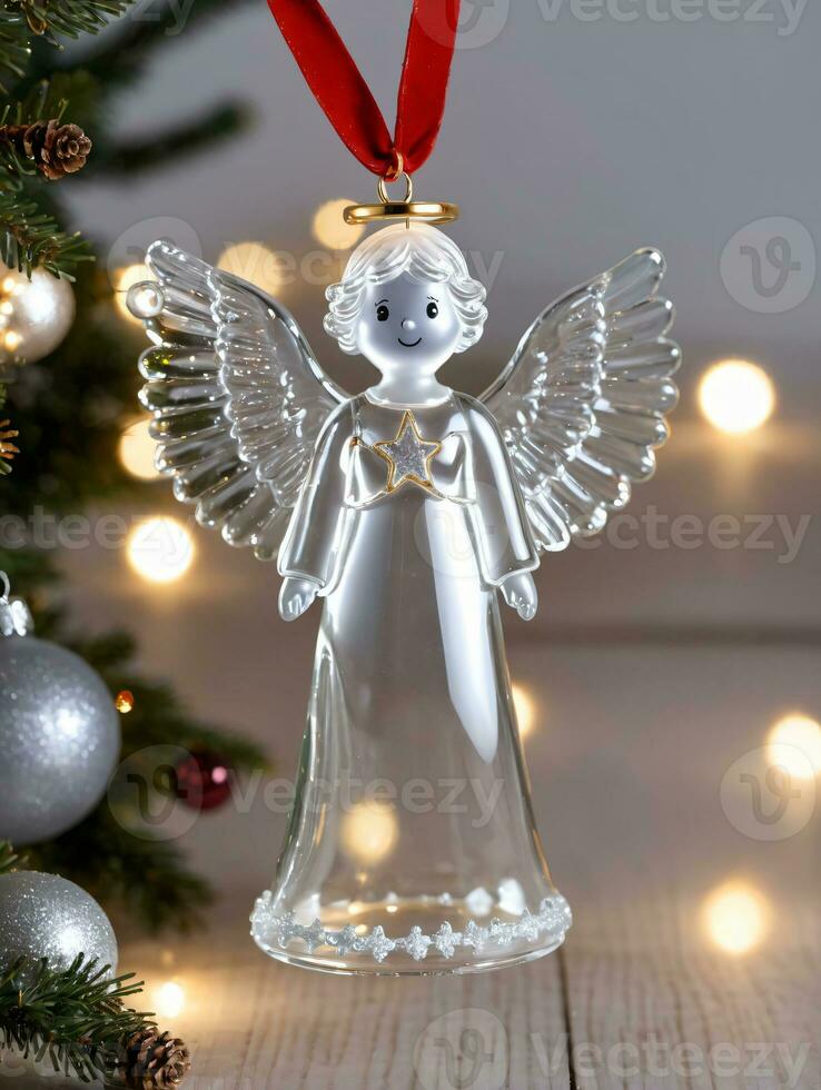 Photo Of Christmas Glass Angel Ornament With A Halo. AI Generated