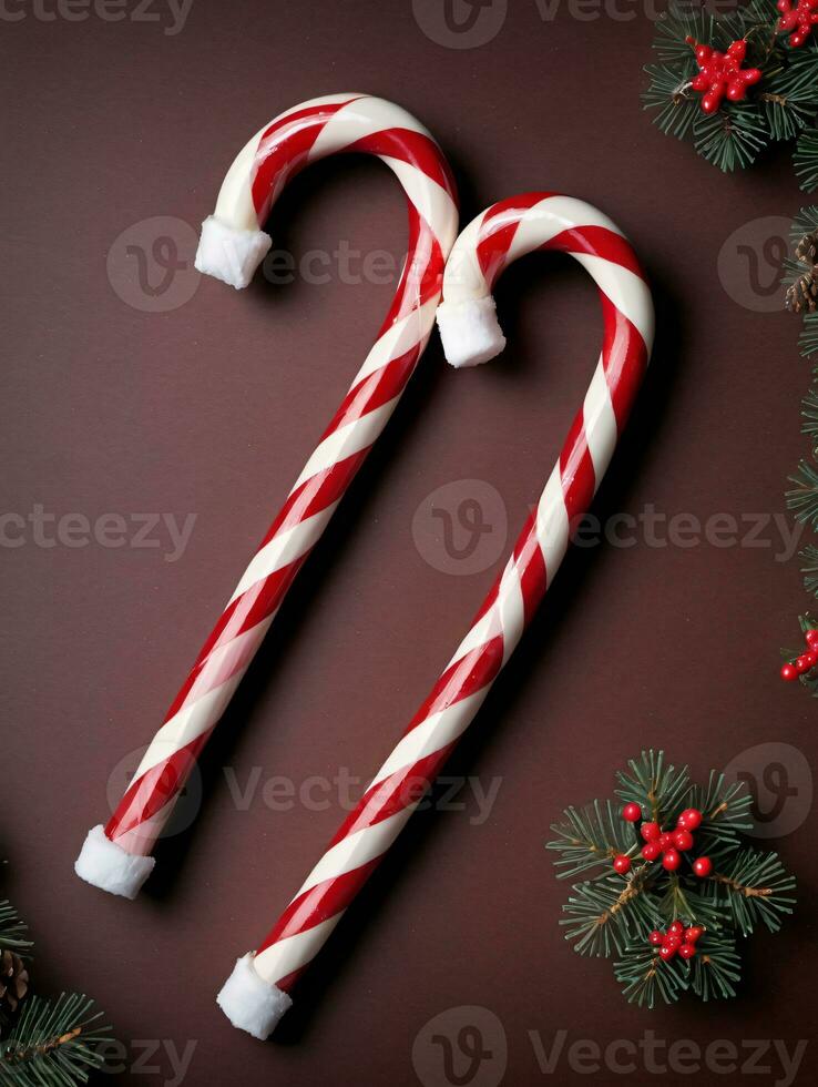 foto de Navidad caramelo bastones cruzado encima. ai generado