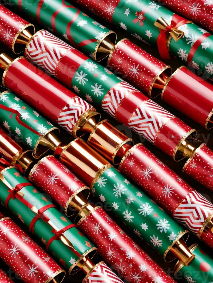 Photo Of Christmas Christmas Crackers With Festive Patterns. AI Generated