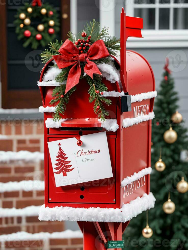 Photo Of Christmas Festive Mailbox With Cards. AI Generated
