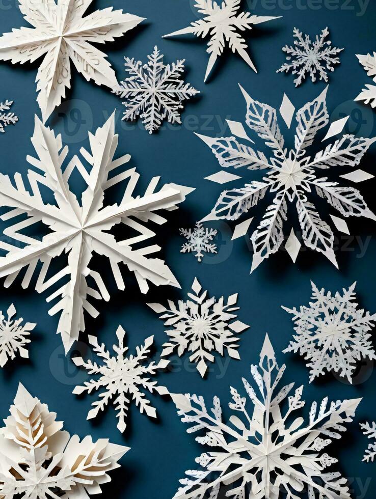 Photo Of Christmas Handmade Paper Snowflakes. AI Generated