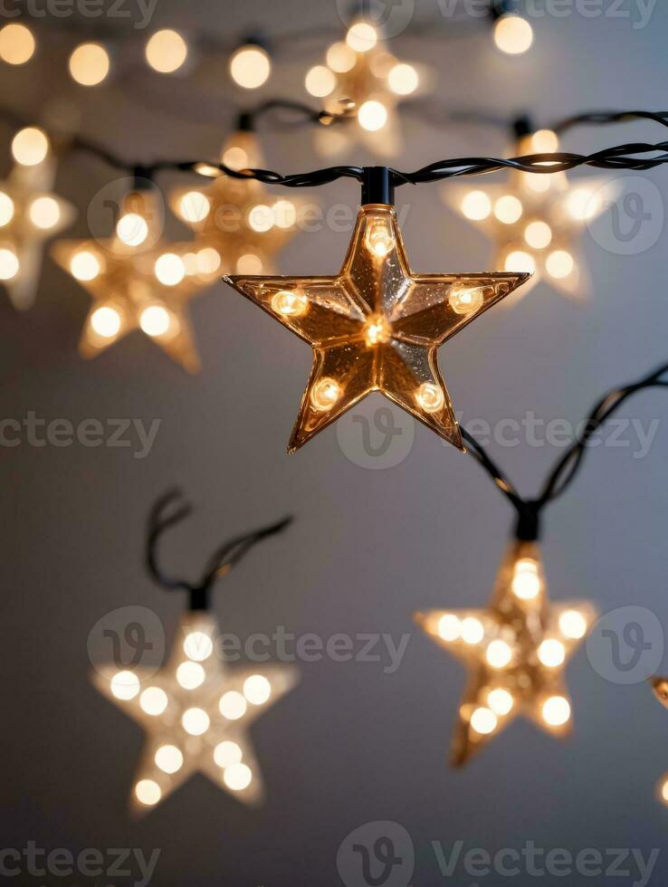 Photo Of Christmas StarShaped String Lights. AI Generated