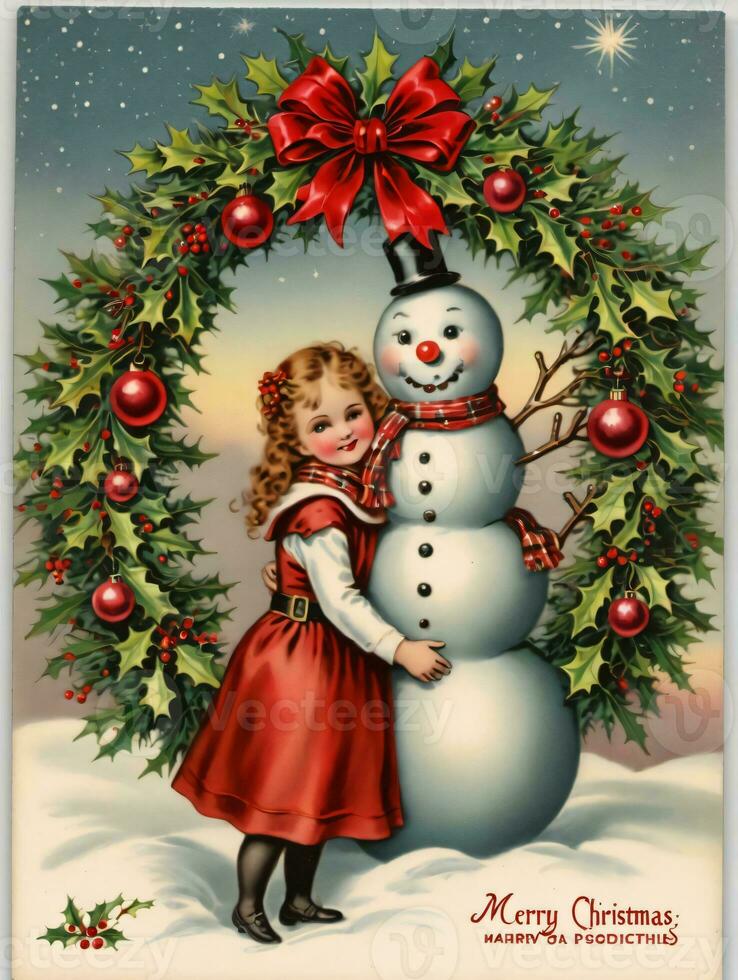 Photo Of Christmas Vintage Christmas Postcards. AI Generated