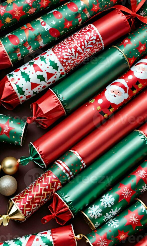 Photo Of Christmas Christmas Crackers With Festive Patterns. AI Generated