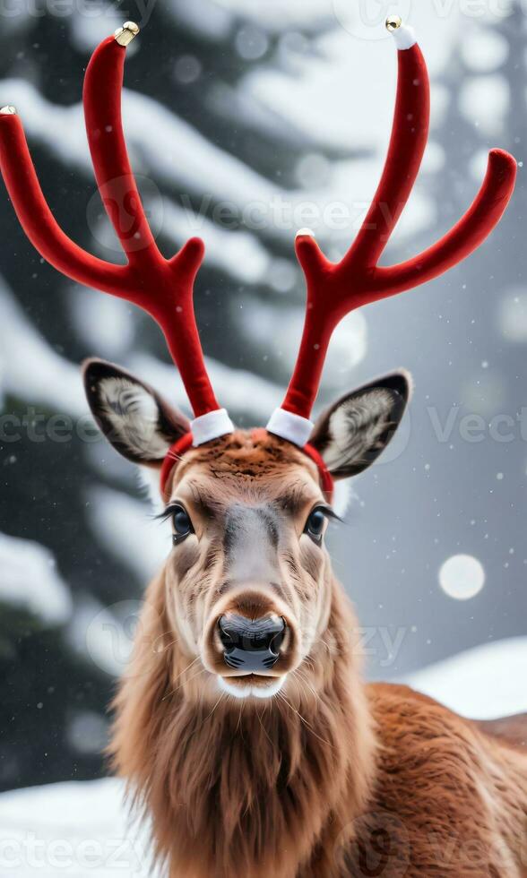 Photo Of Christmas Reindeer Antlers And A Shiny Nose. AI Generated