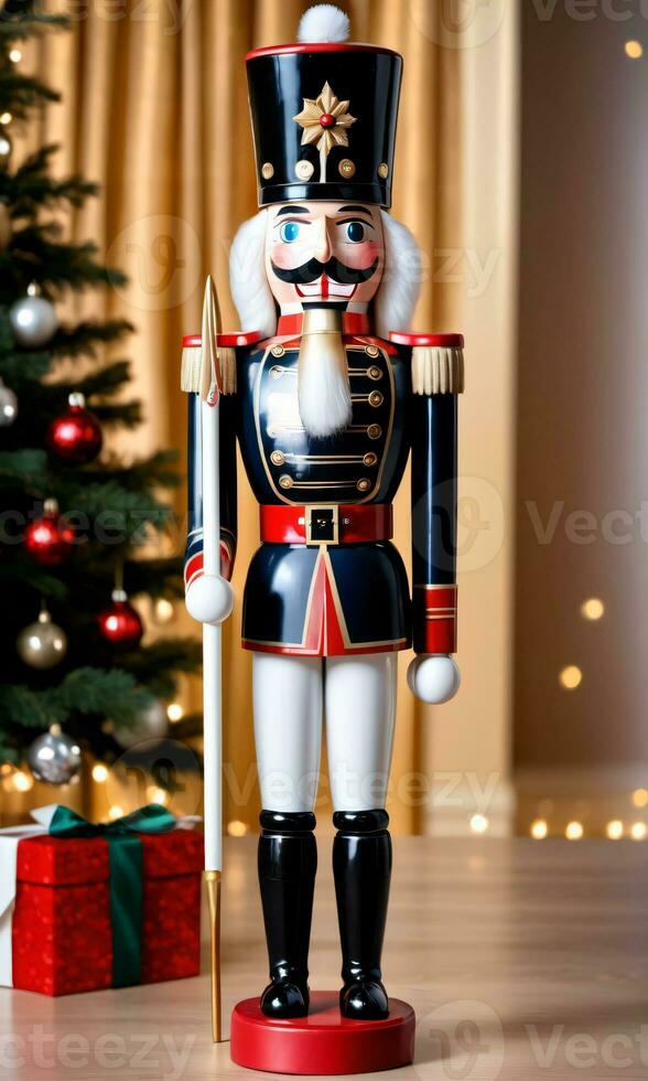 Photo Of Christmas Nutcracker Soldier Standing Tall. AI Generated