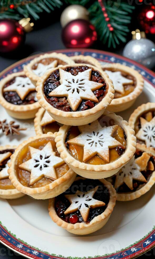 foto de Navidad desmenuzar pasteles en un festivo lámina. ai generado