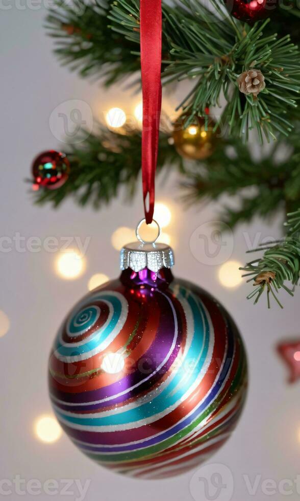 Photo Of Christmas Glass Ornament With Swirling Colors. AI Generated