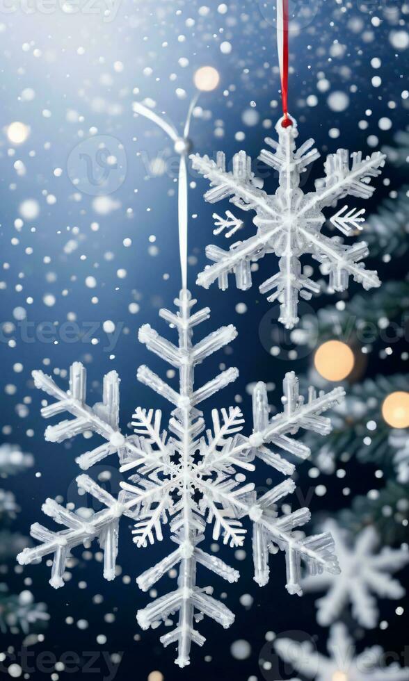 Photo Of Christmas Snowflake Patterns In The Air. AI Generated