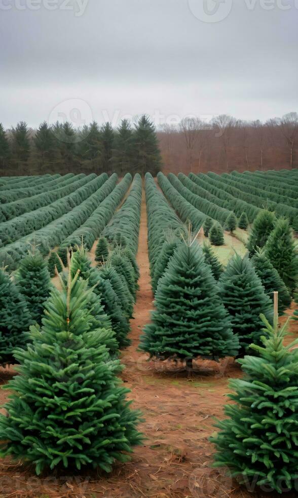 Photo Of Christmas Christmas Tree Farm Rows. AI Generated