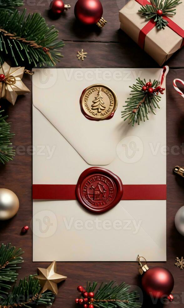 Photo Of Christmas Christmas Letter With A Wax Seal. AI Generated