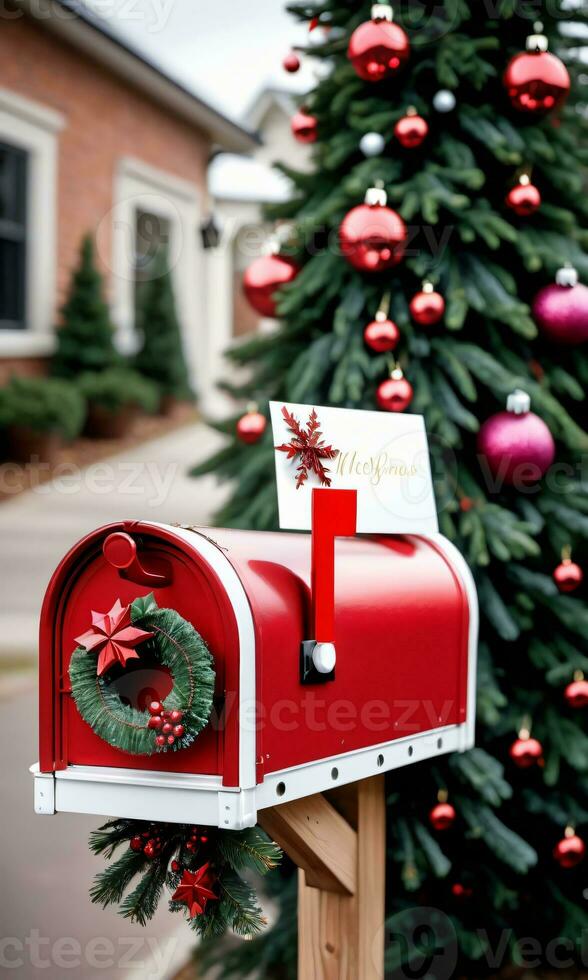 Photo Of Christmas Festive Mailbox With Cards. AI Generated