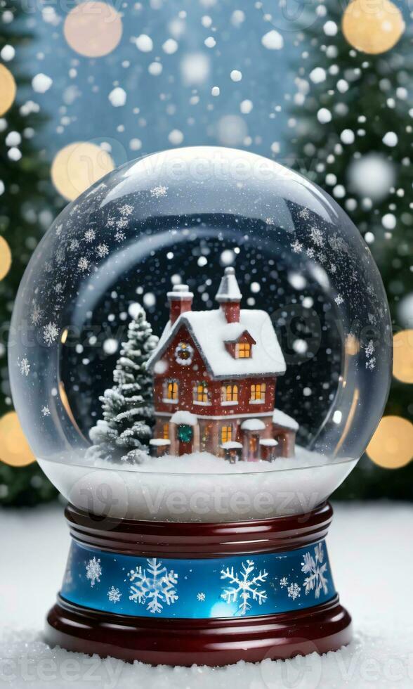 A CloseUp Of A Snow Globe With Swirling Snowflakes. AI Generated photo