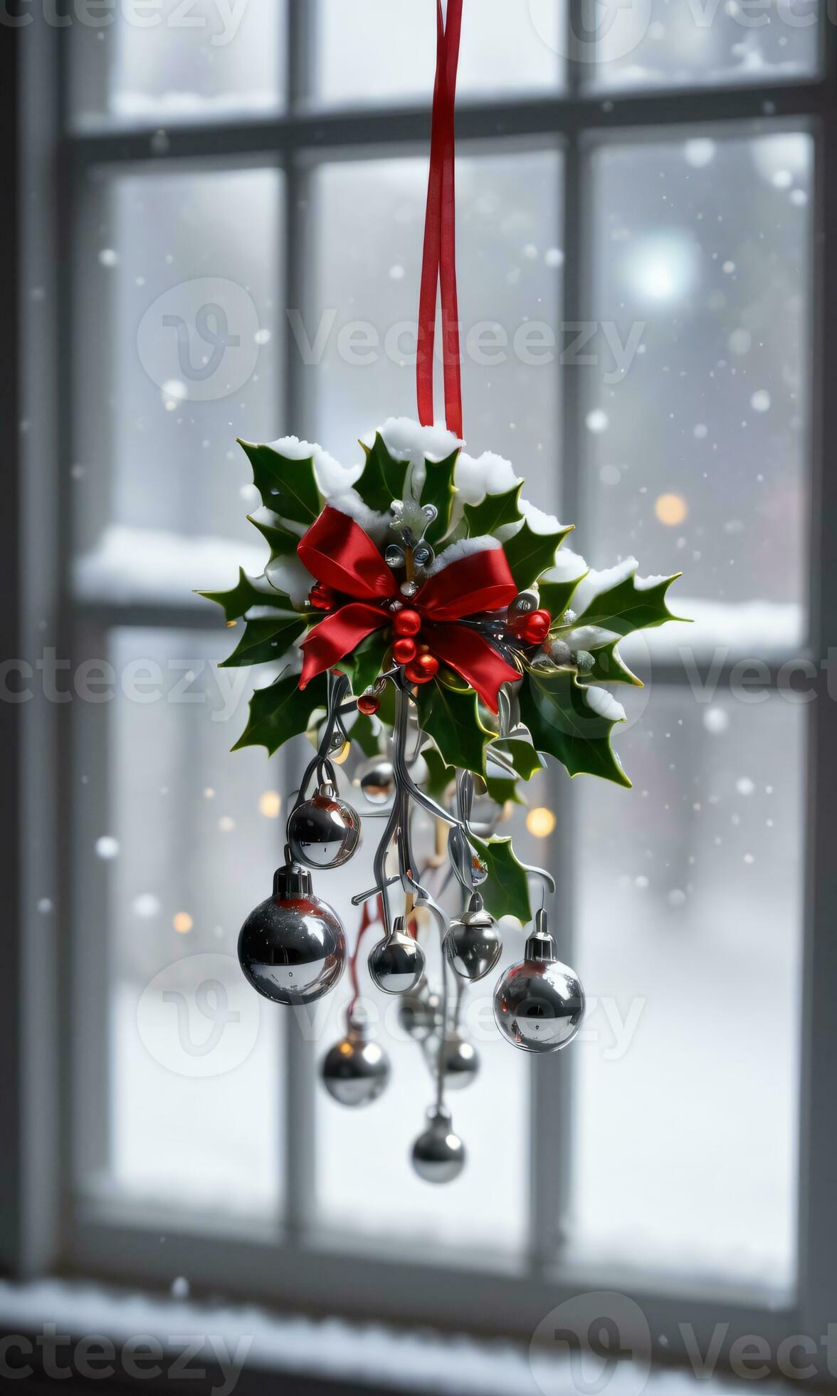 A Mistletoe Silver Bells And Colorful Lights Tangled Together