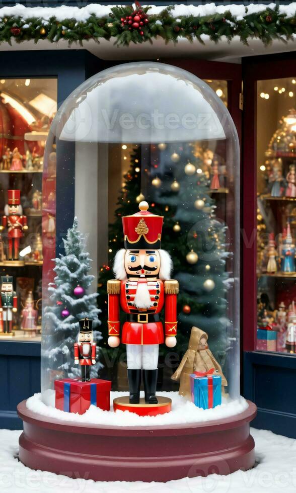 Photo Of Christmas Nutcracker Standing Next To A Snow Globe And A Pile