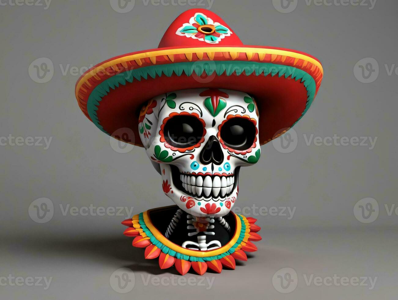 A Skull Wearing A Sombrel And A Sombrel. AI Generated photo