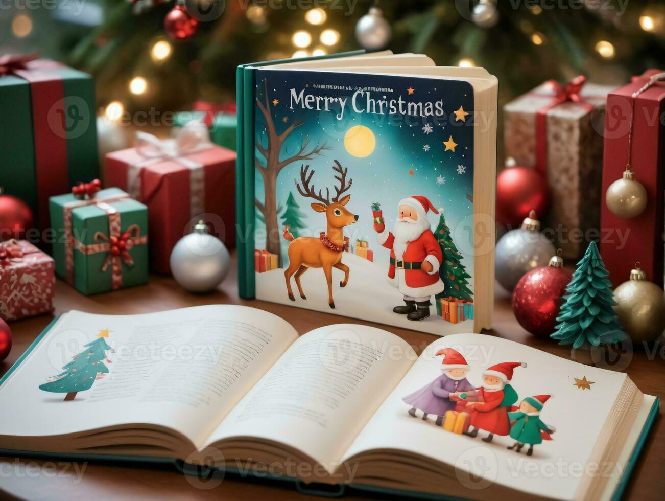 A Book With A Christmas Scene. AI Generated photo