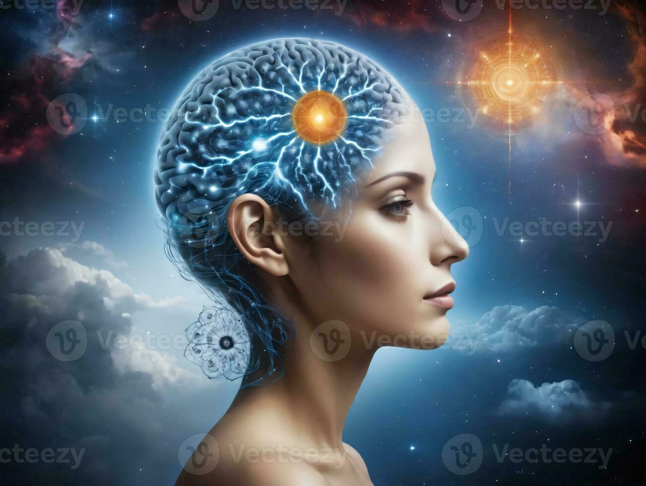 A Woman With A Brain In Her Head. AI Generated photo