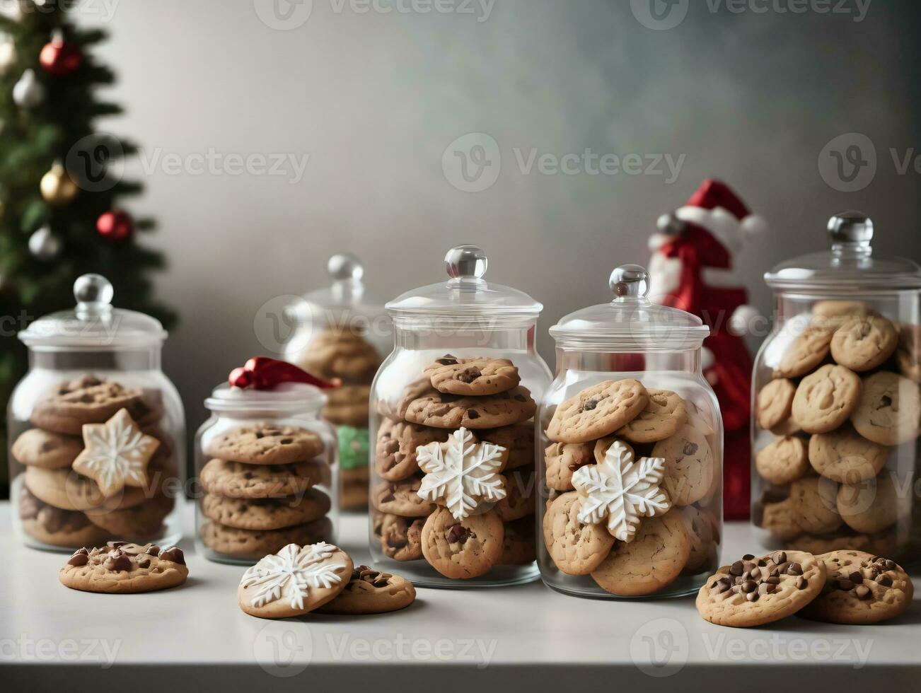 A Table With A Bunch Of Cookies In A Jar. AI Generated photo