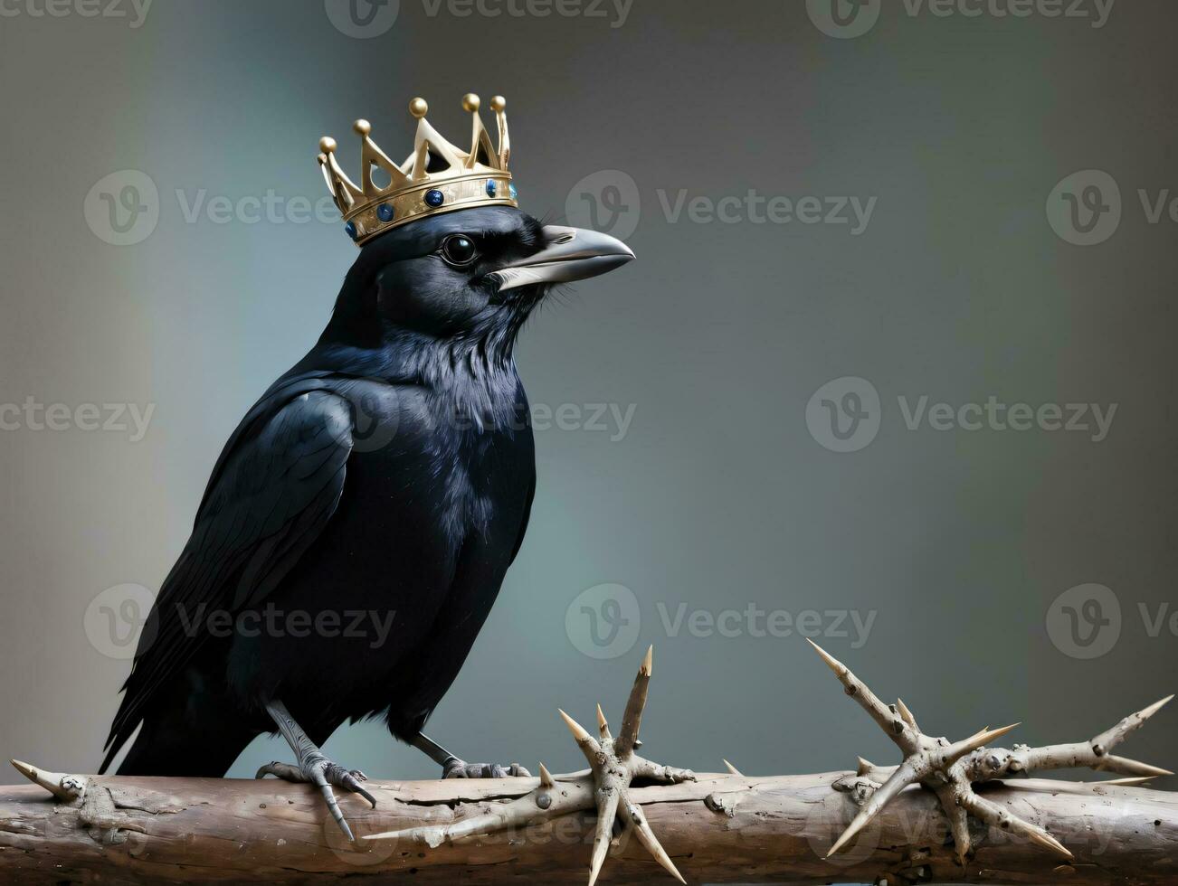 A Black Bird With A Crown On Its Head. AI Generated photo