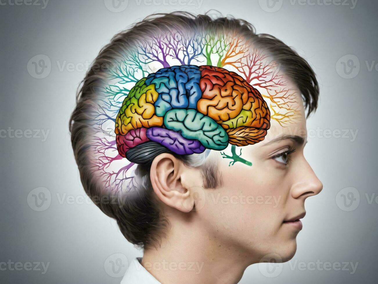 A Man With A Brain In His Head. AI Generated photo
