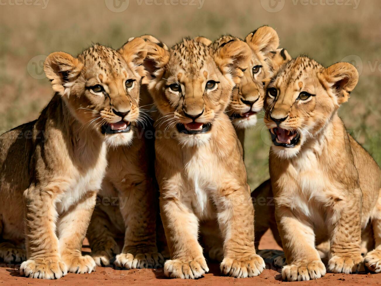 Three Young Lion Cubs. AI Generated photo