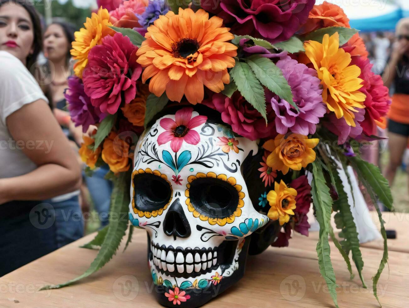 A Skull With Flowers In It. AI Generated photo