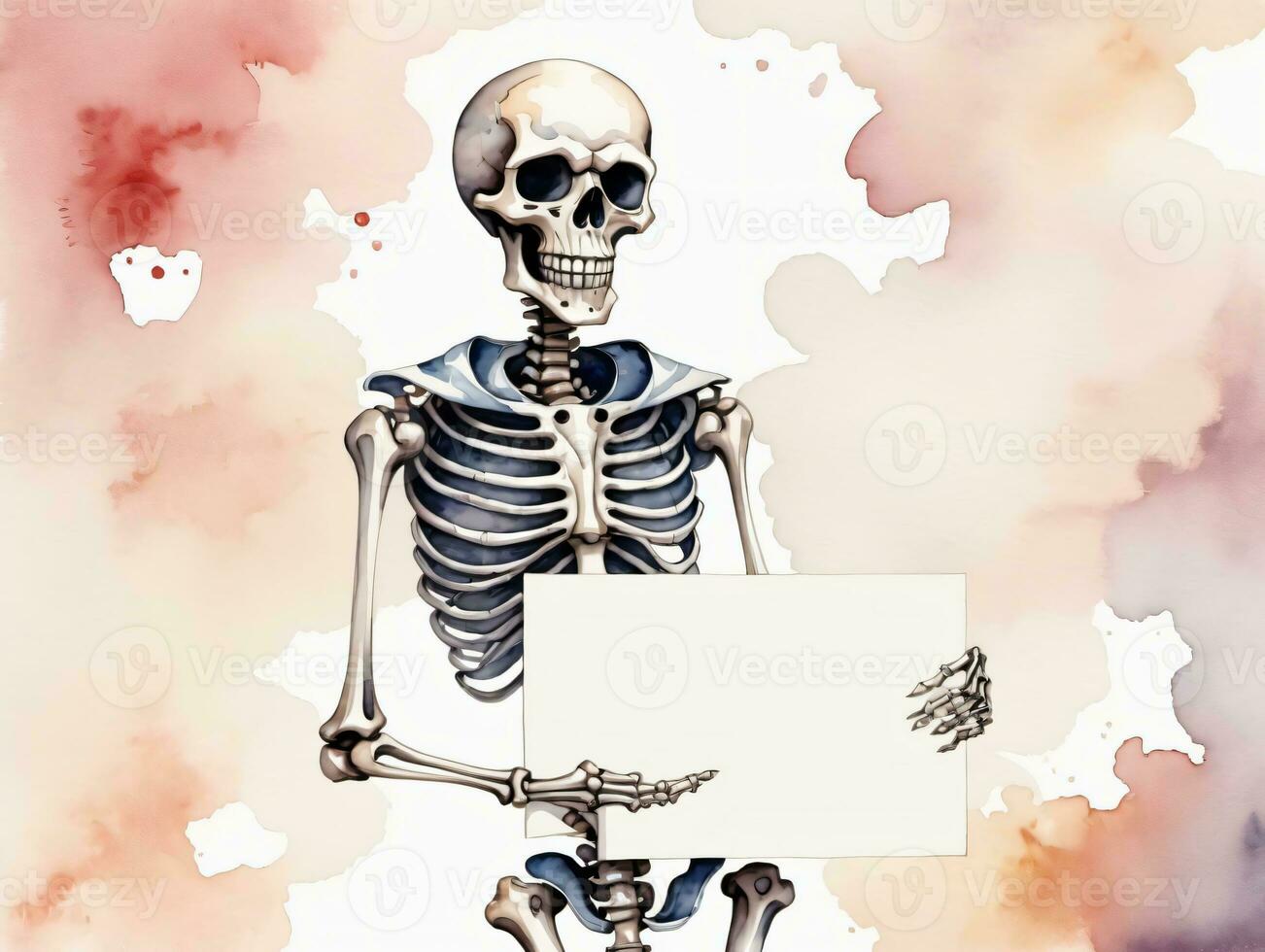 A Skeleton Holding A Sign In His Hand. AI Generated photo