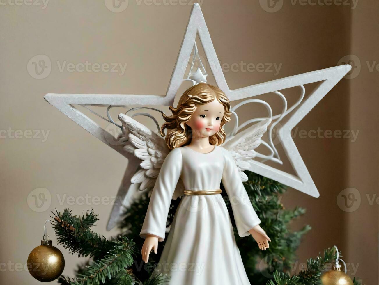 A Christmas Tree Topper With A White Angel. AI Generated photo