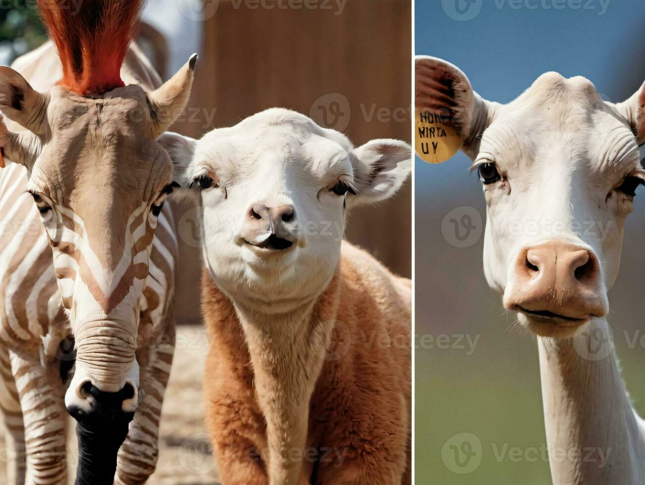 Two Pictures Of A Baby Cow And A Baby Cow. AI Generated photo