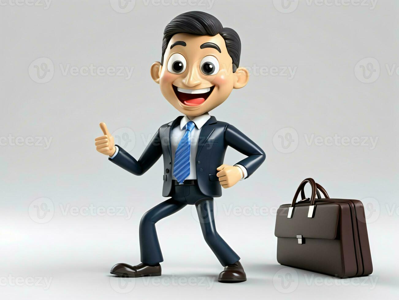 A 3D Man In A Suit And Tie With A Briefcase. AI Generated photo
