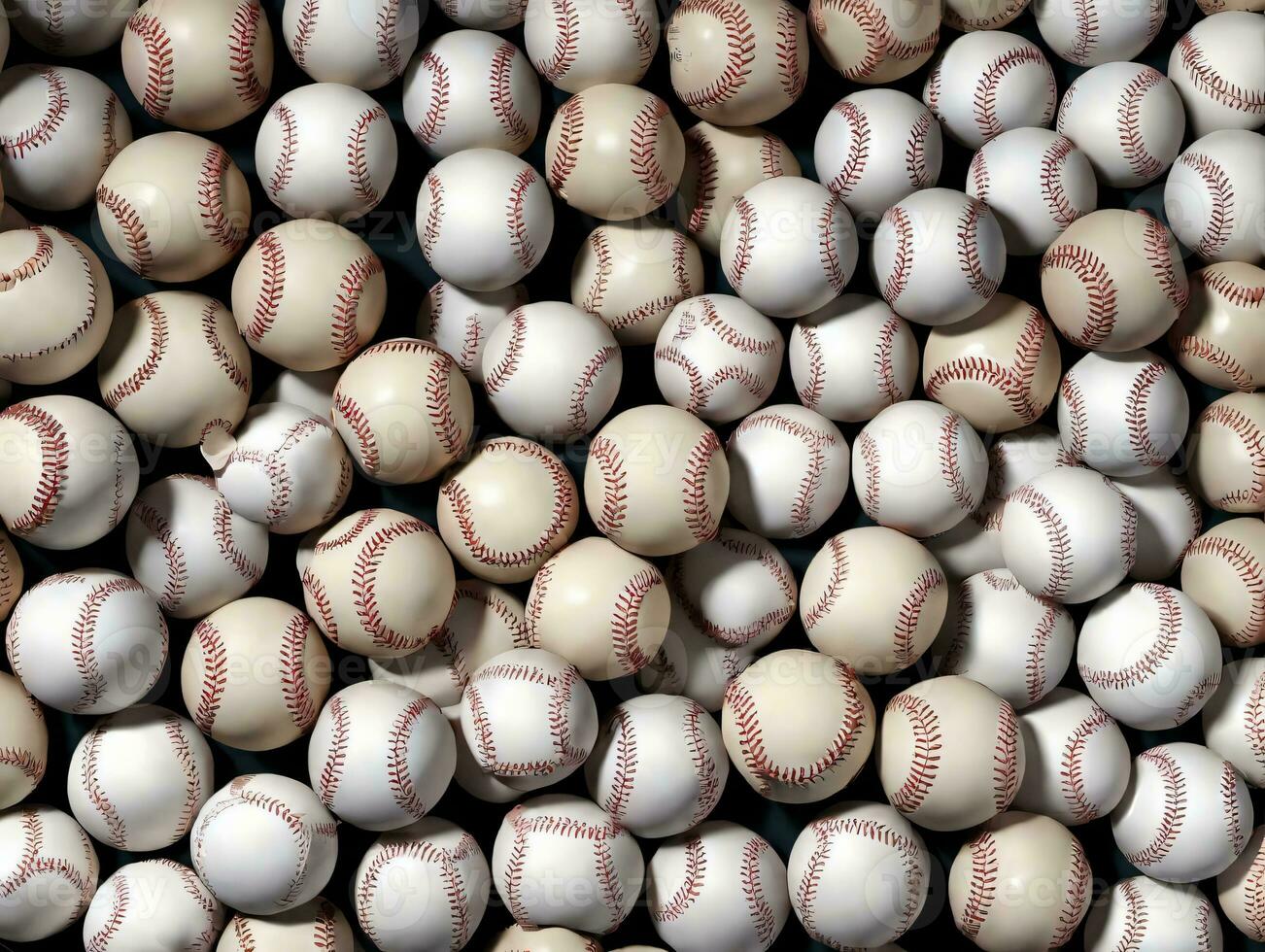 un grande pila de béisbol pelotas. ai generado foto