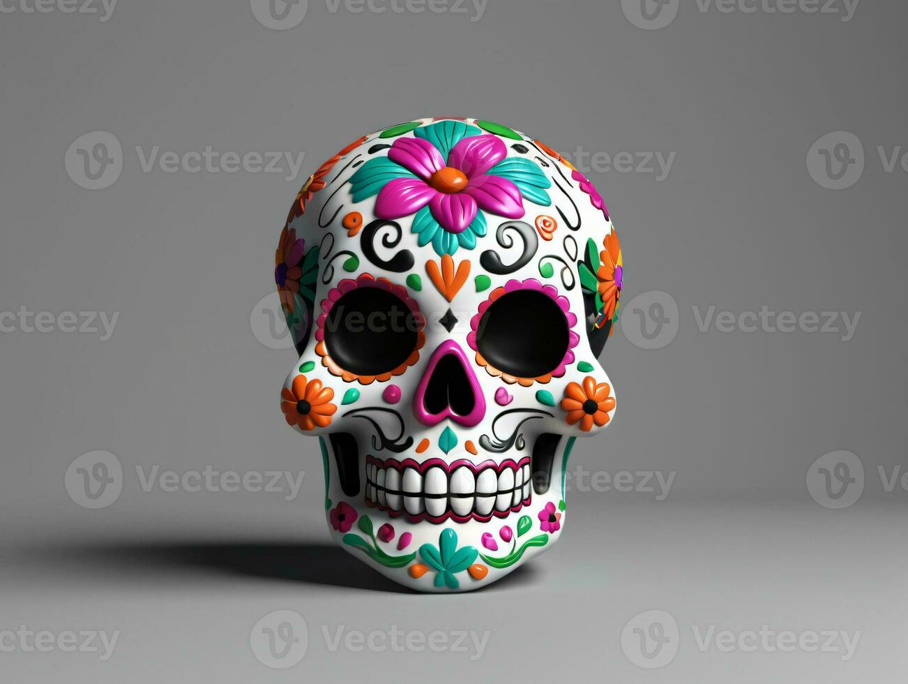 A Colorful Skull With Flowers On It. AI Generated photo