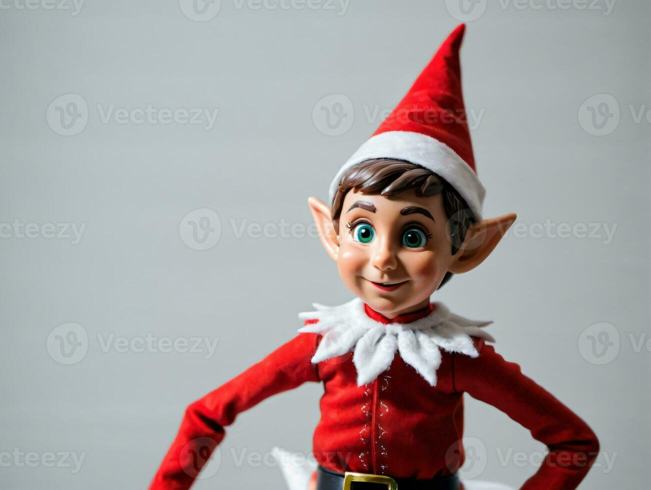 Elf Elf With A Red Hat And Green Eyes. AI Generated photo