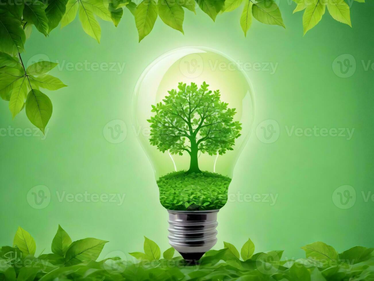 A Light Bulb With A Tree Inside It. AI Generated photo