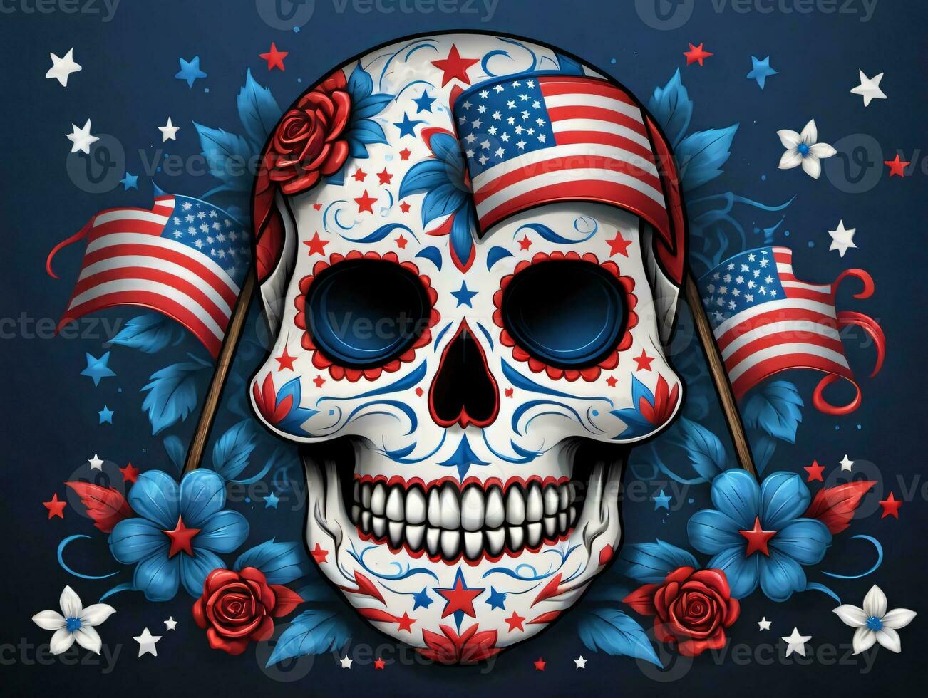 A Skull With An American Flag On It. AI Generated photo